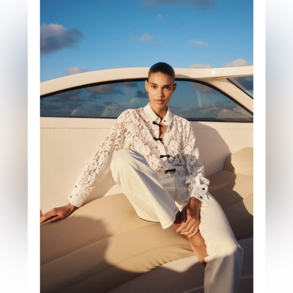 NWT ZARA LACE TIE WITH BOWS SHIRT S - Picture 4 of 5